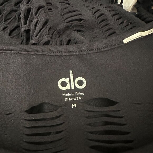 Alo Wandered Stretchy Blouse Cutout Long Sleeve Scoop Neck Lightweight Solid Bla - Picture 8 of 9